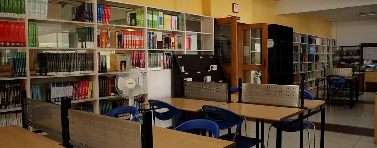 Library bookshelves and reading tables